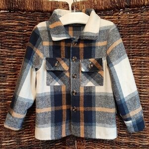Lenox James Shacket Boys 3T Blue Plaid Flannel Button‎ Up Shirt Fall Kids Preppy